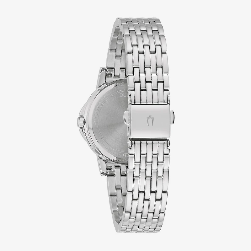 Bulova Crystal Womens Crystal Accent Silver Tone Stainless Steel Bracelet Watch 96l297