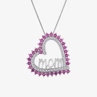 Mom" Womens Lab Created Pink Sapphire Sterling Silver Heart 18 Inch Pendant Necklace