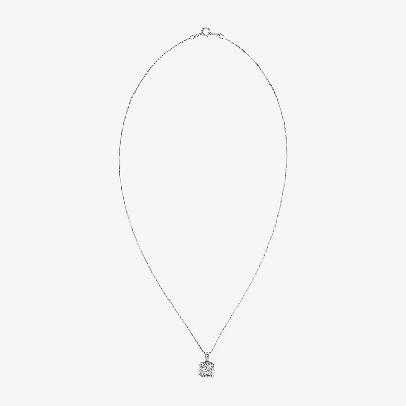 Diamond Blossom Womens 1/4 CT. T.W. Natural White Diamond 10K Gold Square 18 Inch Pendant Necklace