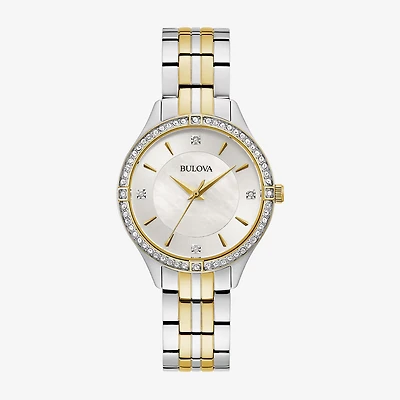 Bulova Crystal Womens Crystal Accent Two Tone Stainless Steel Bracelet Watch 98l273