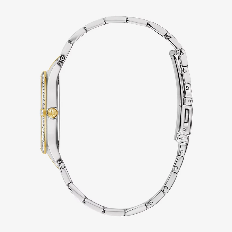 Bulova Crystal Womens Crystal Accent Two Tone Stainless Steel Bracelet Watch 98l273