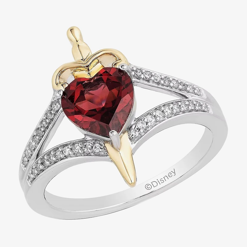 Enchanted Disney Fine Jewelry Villains Evil Queen Womens 1/10 CT. T.W. Genuine Red Garnet 10K Gold Over Silver Heart Princess Cocktail Ring