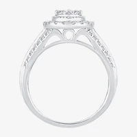 Womens 1 CT.T.W. Natural Diamond 10K or 14K White Gold Pear Side Stone Halo Engagement Ring