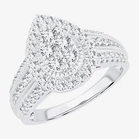 Womens 1 CT.T.W. Natural Diamond 10K or 14K White Gold Pear Side Stone Halo Engagement Ring