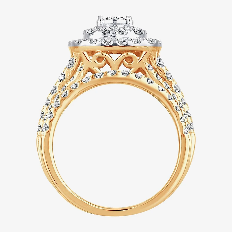 Womens /2 CT. T.W. Natural White Diamond 10K Gold Cushion Halo Bridal Set