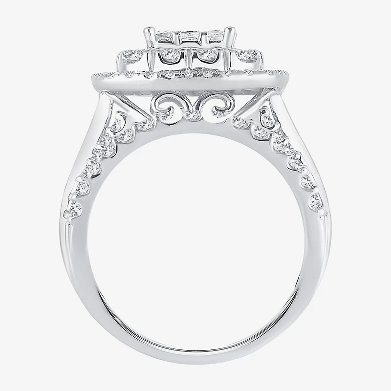 Womens 2 CT.T.W. Natural Diamond 10K or 14K White Gold Cushion Halo Bridal Set