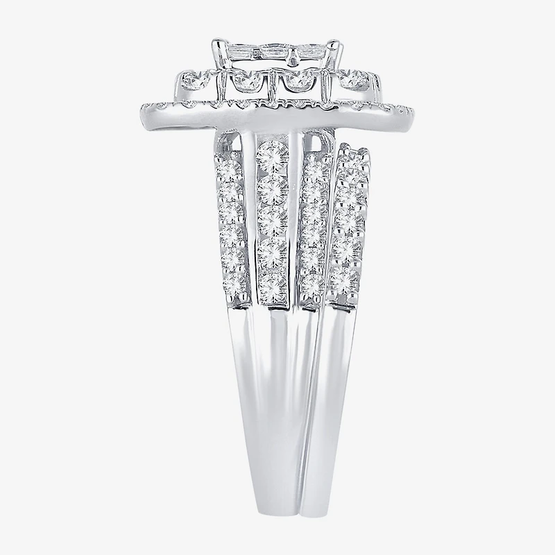 Womens 2 CT.T.W. Natural Diamond 10K or 14K White Gold Cushion Halo Bridal Set