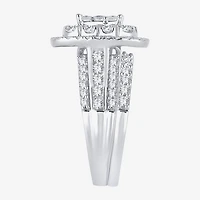 Womens 2 CT.T.W. Natural Diamond 10K or 14K White Gold Cushion Halo Bridal Set