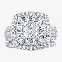 Womens 2 CT.T.W. Natural Diamond 10K or 14K White Gold Cushion Halo Bridal Set