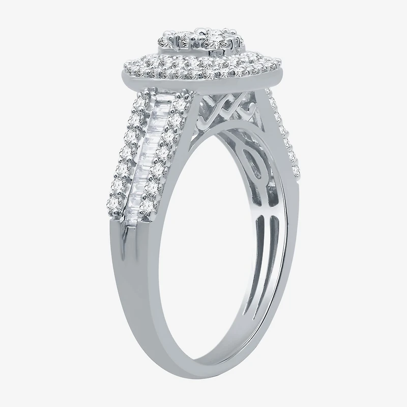 I Said Yes (H-I / I1) Womens 1 CT. T.W. Lab Grown White Diamond Sterling Silver or 14K Gold Over Side Stone Halo Bridal Set