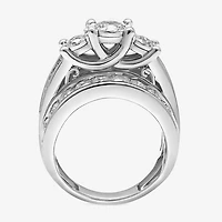 Womens 4 CT.T.W. Natural Diamond Gold Round Side Stone 3-Stone Engagement Ring