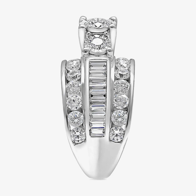 Womens 4 CT.T.W. Natural Diamond Gold Round Side Stone 3-Stone Engagement Ring