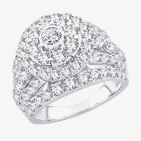(H-I / Si1) Womens 4 CT. T.W. Lab Grown White Diamond 10K Gold Round Side Stone Halo Engagement Ring