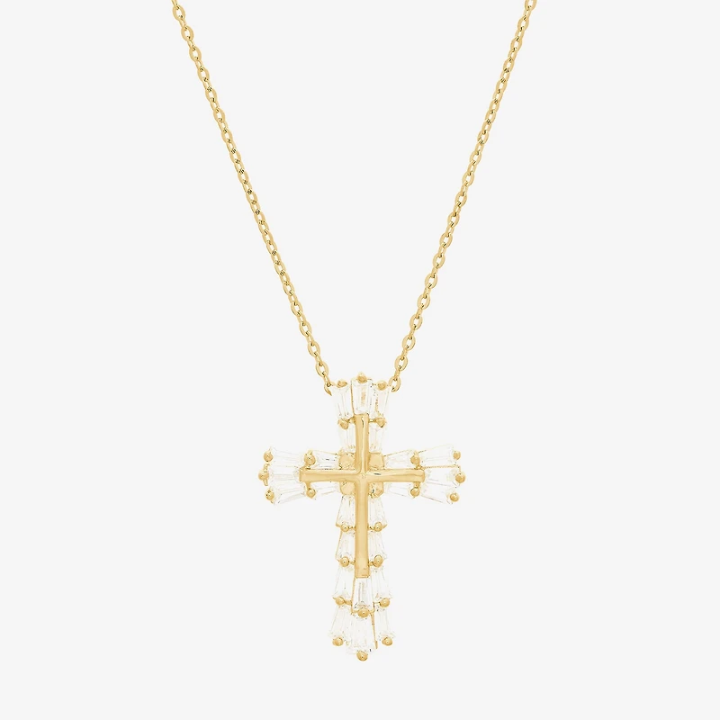 DiamonArt® Womens White Cubic Zirconia 14K Gold Over Silver Cross Pendant Necklace