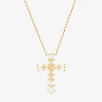 DiamonArt® Womens White Cubic Zirconia 14K Gold Over Silver Cross Pendant Necklace