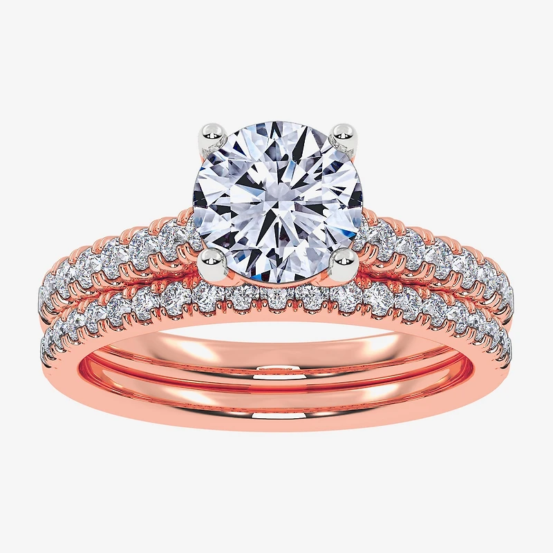 (H-I / Si2-I1) Womens 1 1/2 CT. T.W. Lab Grown White Diamond 10K or 14K Gold Round Side Stone Bridal Set