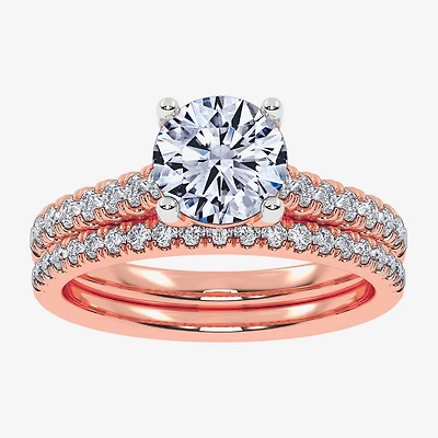 (H-I / Si2-I1) Womens 1 1/2 CT. T.W. Lab Grown White Diamond 10K or 14K Gold Round Side Stone Bridal Set