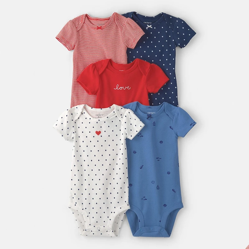 Carter's Baby Girls Round Neck Short Sleeve Rib Knit 5-pc. Bodysuit