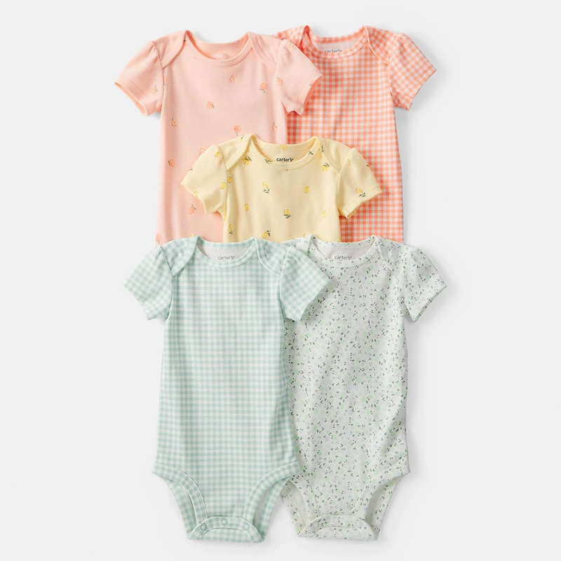 Carter's Baby Girls Round Neck Short Sleeve Rib Knit 5-pc. Bodysuit