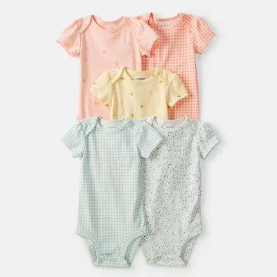 Carter's Baby Girls Round Neck Short Sleeve Rib Knit 5-pc. Bodysuit