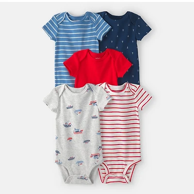 Carter's Baby Boys Round Neck Short Sleeve Rib Knit 5-pc. Bodysuit