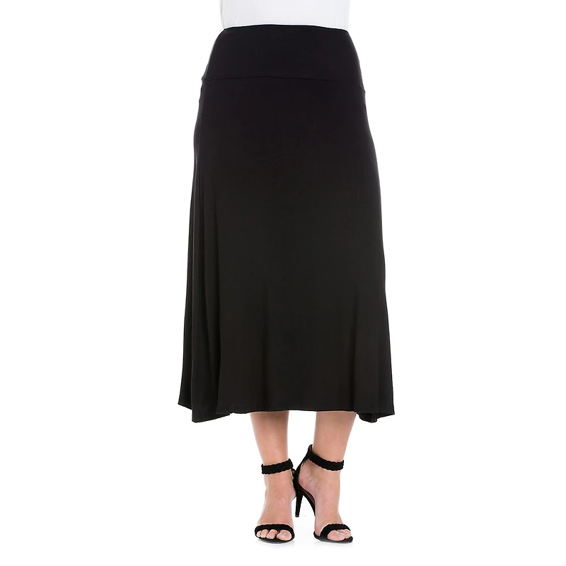 24seven Comfort Apparel Womens Plus Mid Rise Stretch Fabric Maxi Skirt