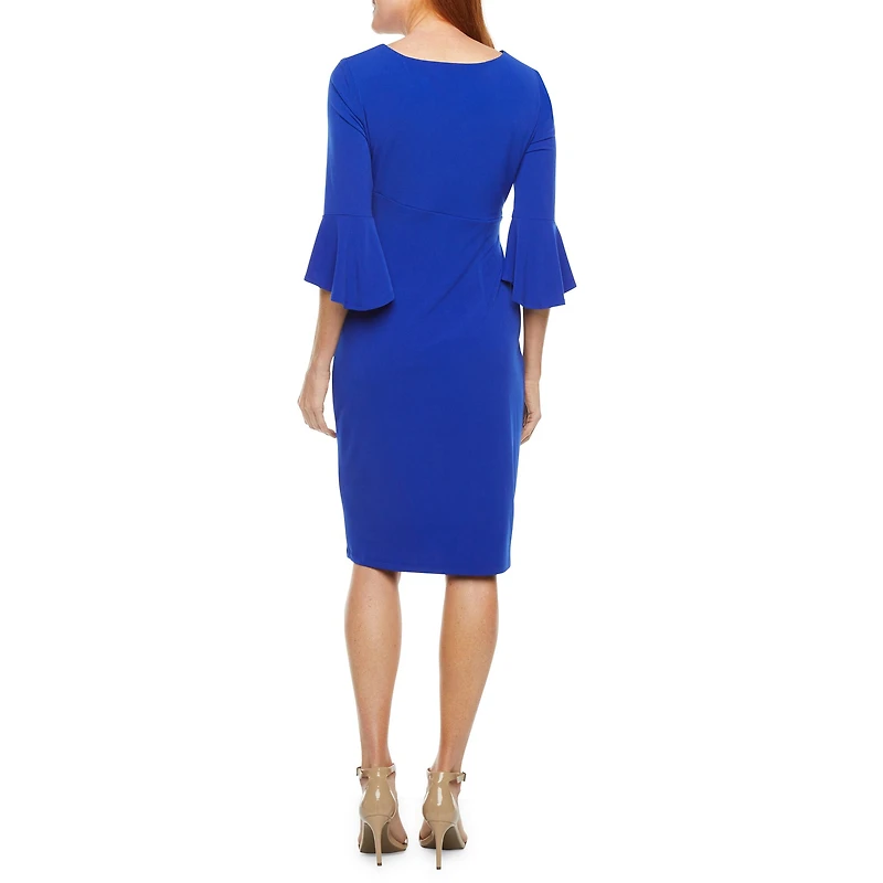 Connected Apparel Womens Round Neck 3/4 Sleeve Sheath Dress