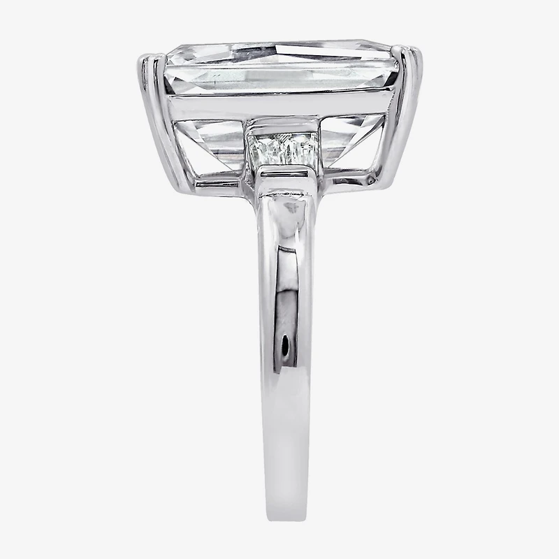 DiamonArt® Womens White Cubic Zirconia Sterling Silver Rectangular Engagement Ring