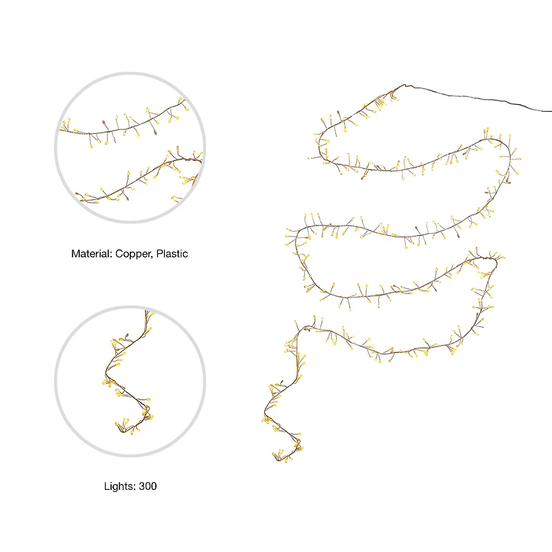 Kurt Adler 300-Light Cluster Garland with Classic White LED Twinkle Lights