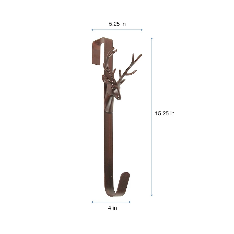 15.25'' Brown Rustic Deer Over the Door Christmas Wreath Hanger