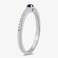 Womens Gemstone Sterling Silver Side Stone Stackable Ring