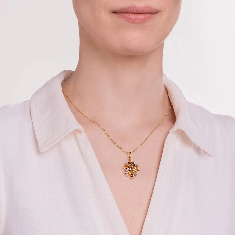 Womens Genuine Yellow Citrine 18K Gold Over Silver Flower 18 Inch Pendant Necklace
