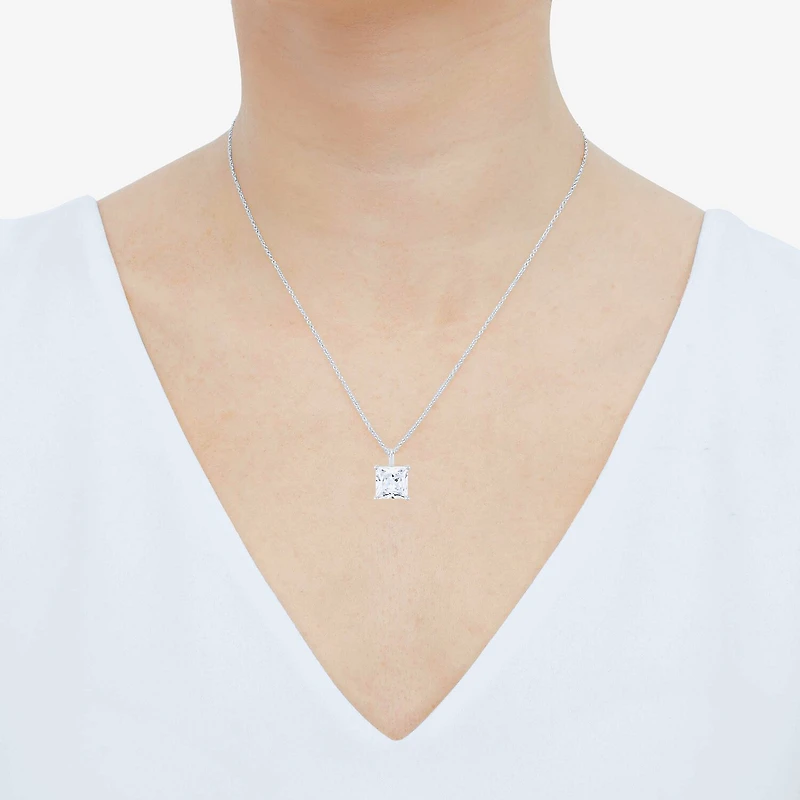 ( H-I/Si1-Si2 ) 2 CT. Lab-Grown Diamond 14K Gold Princess 18 Inch Pendant Necklace