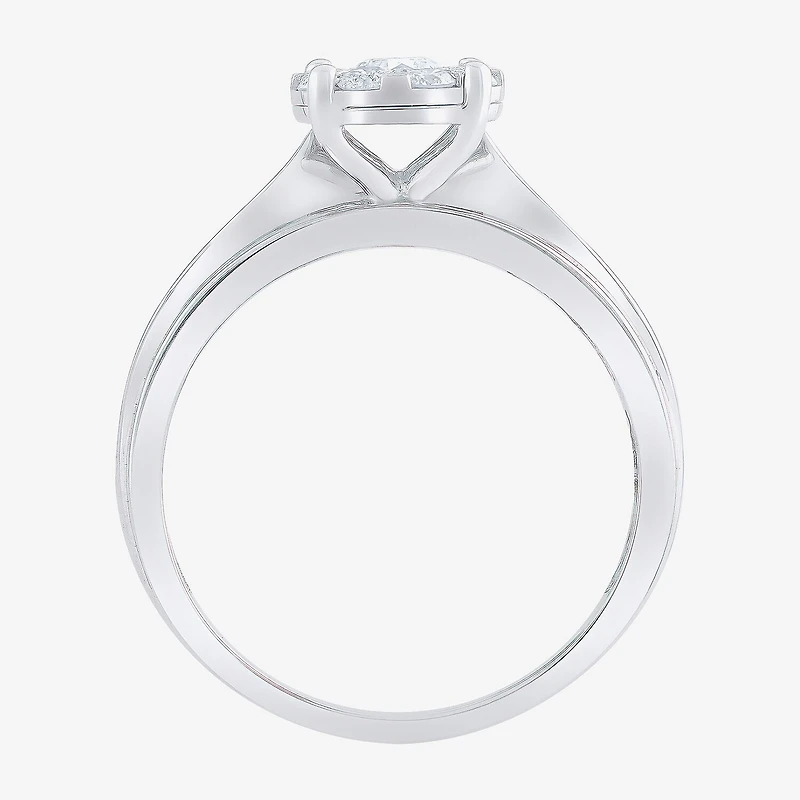 Womens 1 CT. T.W. Natural White Diamond 10K Gold Round Side Stone Bridal Set