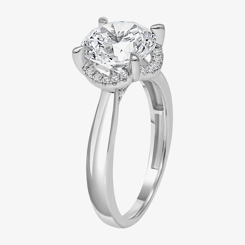 (I / I1) Womens 3 1/7 Ct. T.W. Lab Grown White Diamond 14K Gold Round Halo Engagement Ring