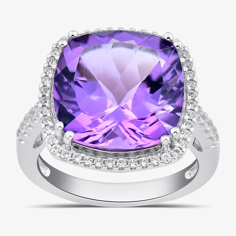 Womens Gemstone Sterling Silver Cushion Cocktail Ring