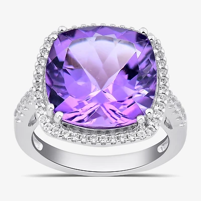 Womens Gemstone Sterling Silver Cushion Cocktail Ring