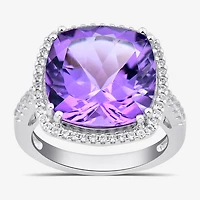 Womens Gemstone Sterling Silver Cushion Cocktail Ring