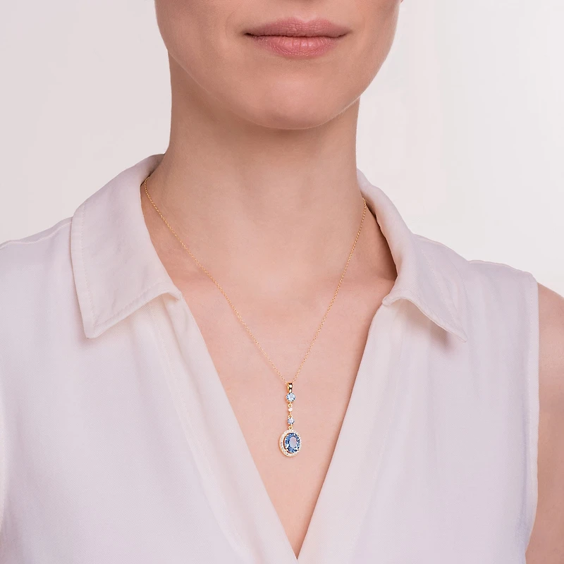 Womens Genuine Blue Topaz 18K Gold Over Silver Oval 18 Inch Pendant Necklace