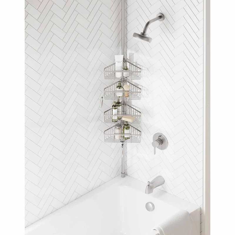 Zenna Home 4 Tier Stainless Steel Tension Pole Shower Caddy