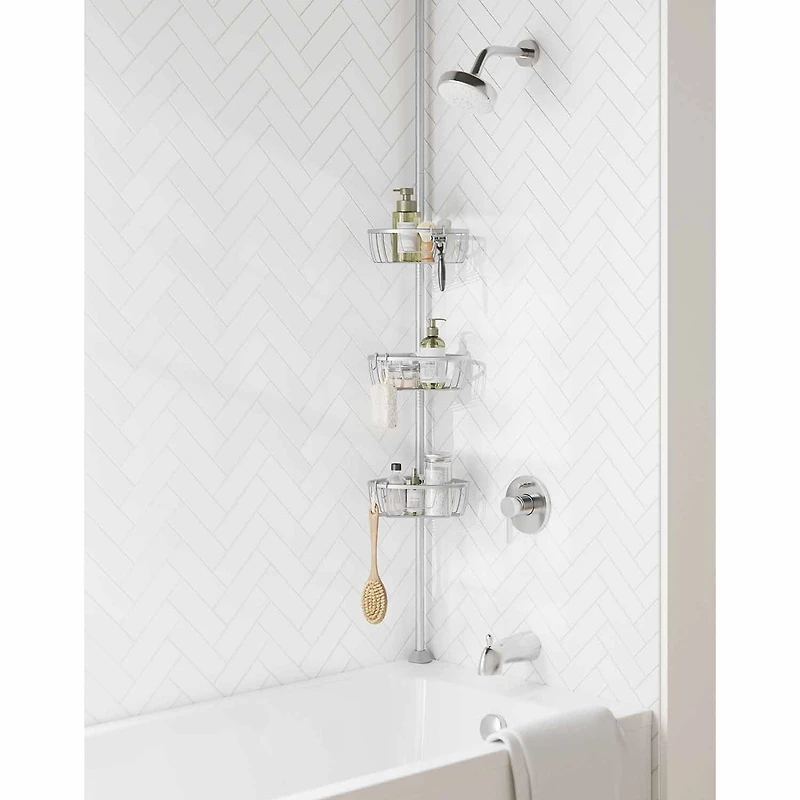 Zenna Home 3 Tier Aluminum Tension Pole Shower Caddy