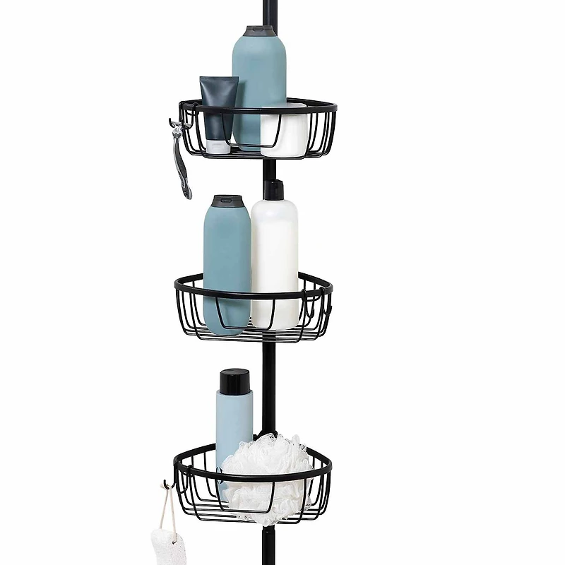 Zenna Home 3 Tier Aluminum Black Tension Pole Shower Caddy