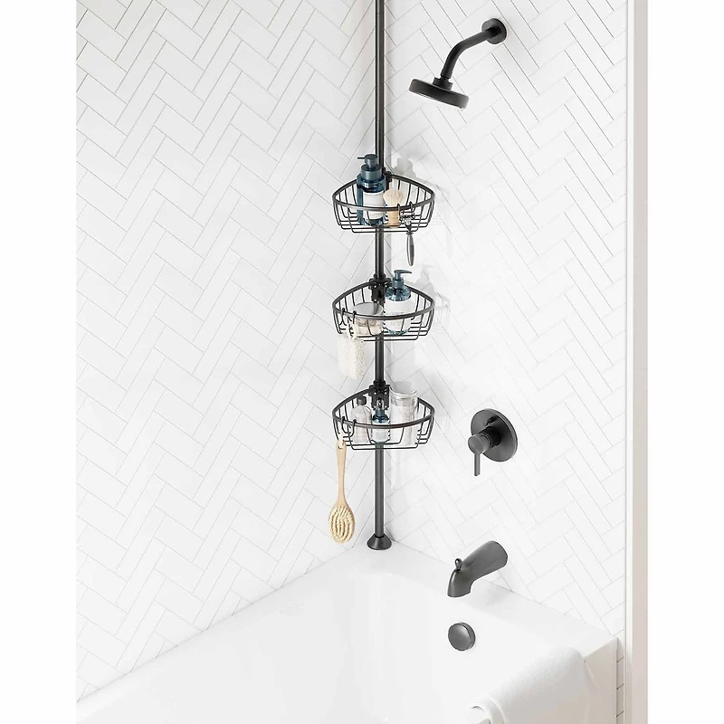 Zenna Home 3 Tier Aluminum Black Tension Pole Shower Caddy