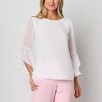 Black Label by Evan-Picone Womens Crew Neck 3/4 Sleeve Blouse