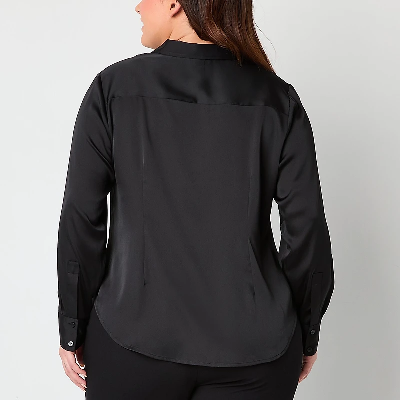 Worthington Plus Womens Long Sleeve Slim Fit Blouse