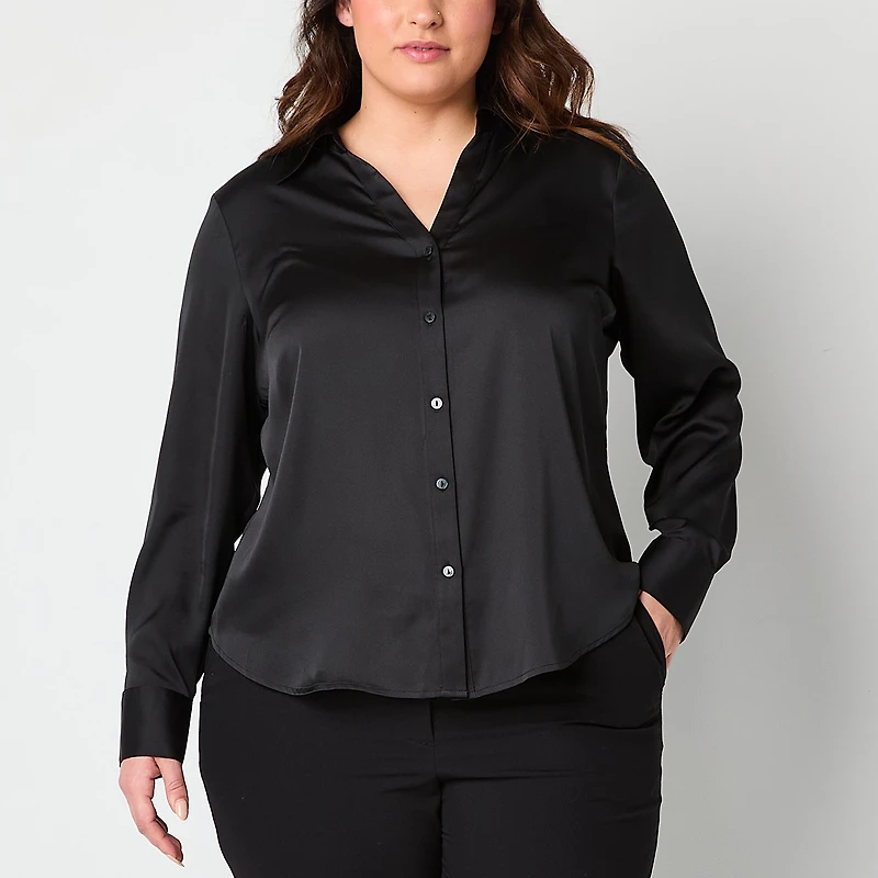 Worthington Plus Womens Long Sleeve Slim Fit Blouse