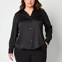 Worthington Plus Womens Long Sleeve Slim Fit Blouse