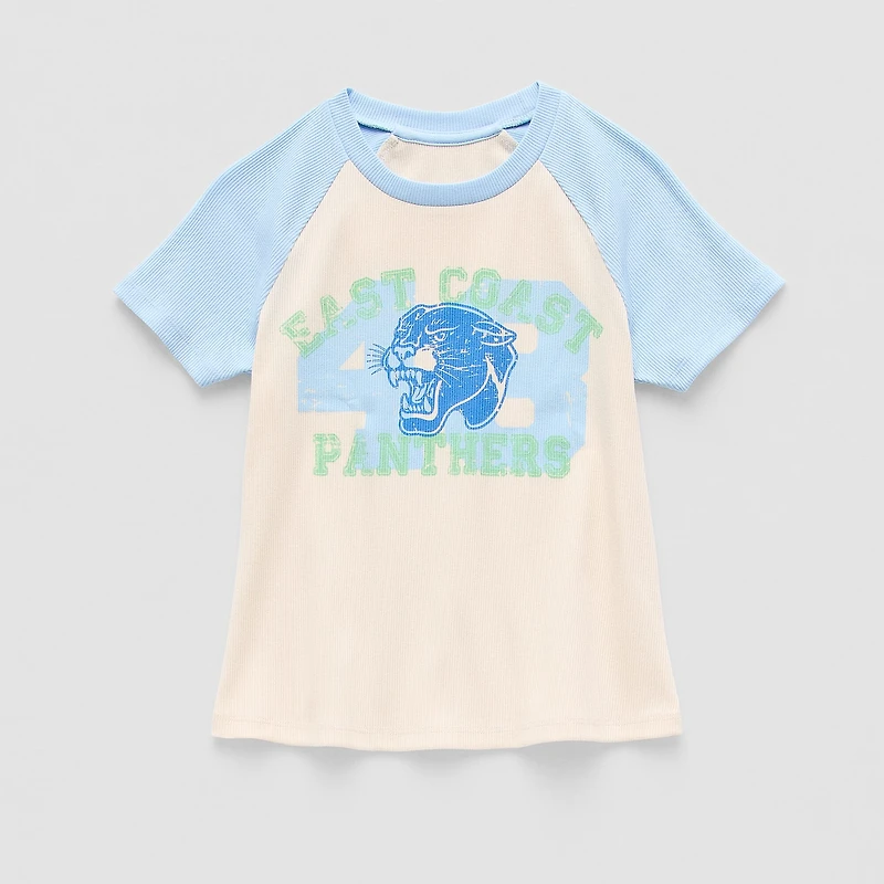 Thereabouts Rib Little & Big Kid Girls Crew Neck Short Sleeve Classic Fit Graphic T-Shirt
