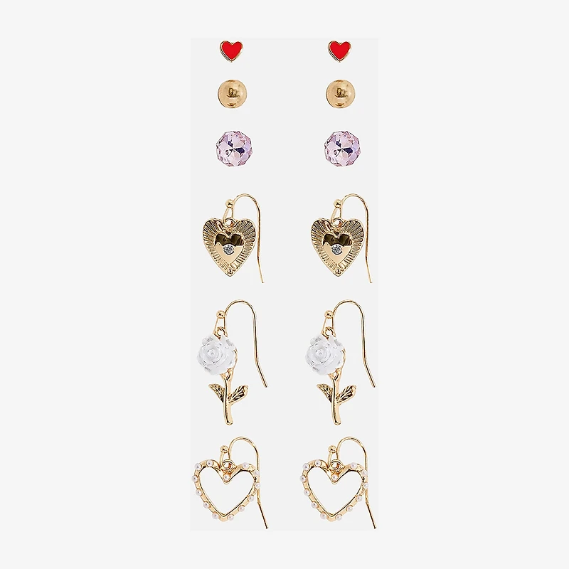 Arizona Gold Tone Womens Flower Heart 6 Pair Earring Set