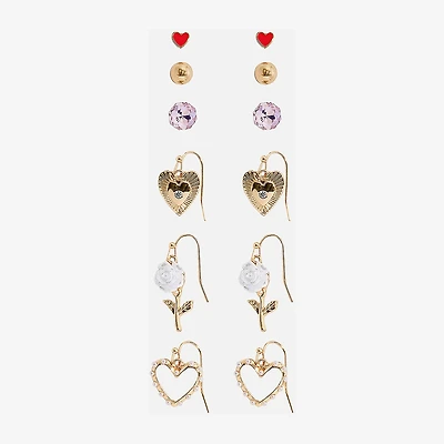 Arizona Gold Tone Womens Flower Heart 6 Pair Earring Set